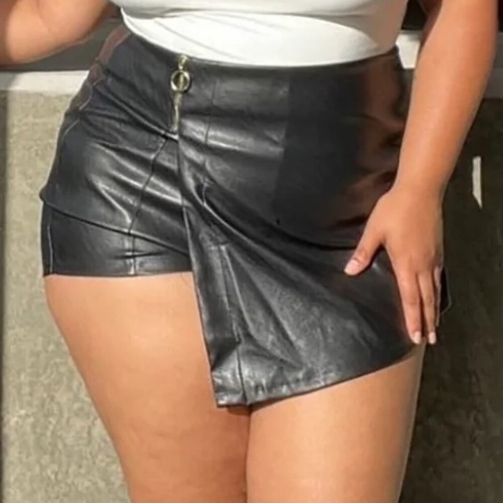 Faux Leather Black Skort - Plus size